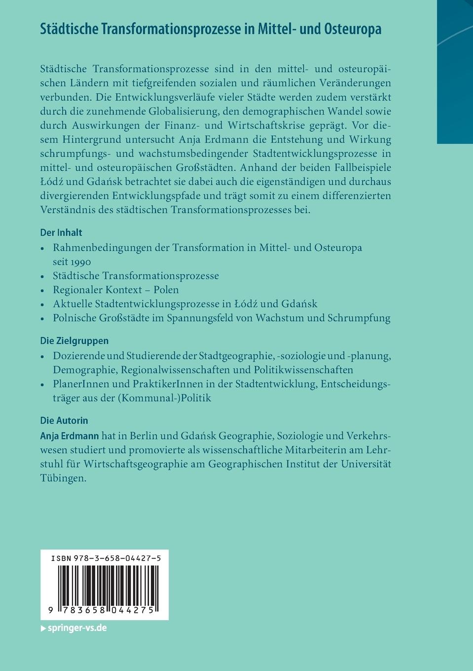 Rückseitencover Städtische Transformationsprozesse in Mittel- und Osteuropa