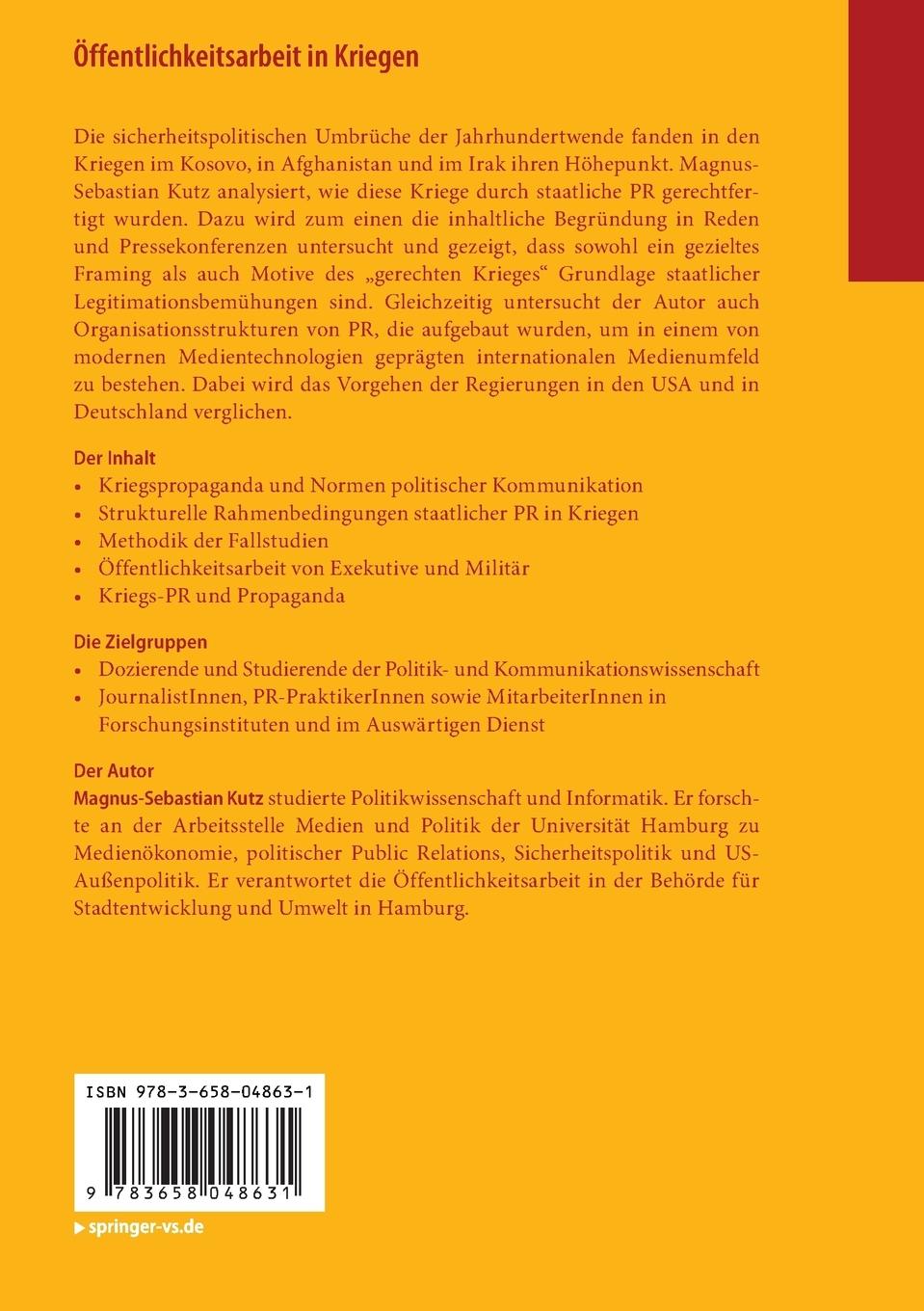 Rückseitencover Öffentlichkeitsarbeit in Kriegen
