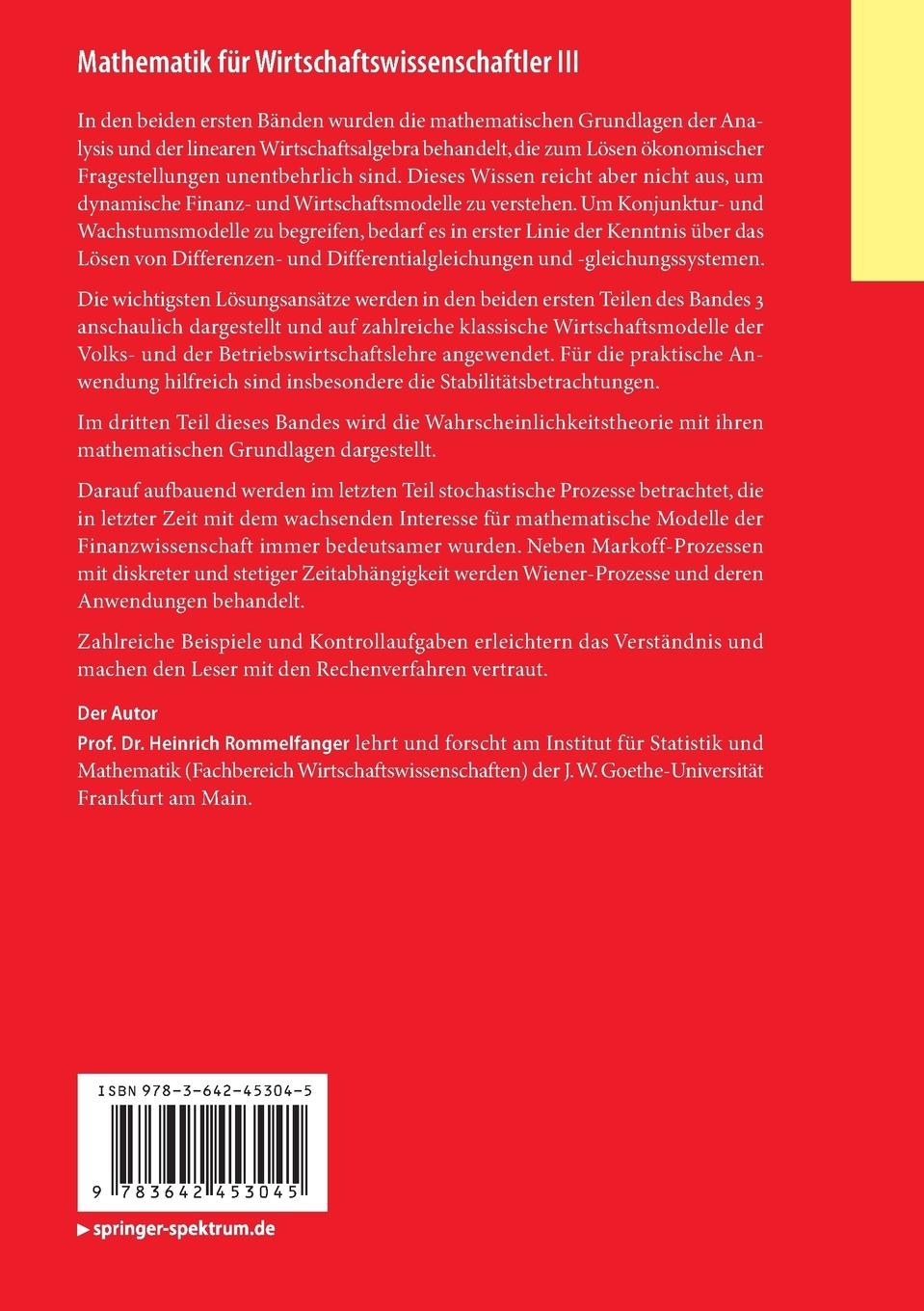 Rückseitencover Mathematik für Wirtschaftswissenschaftler III