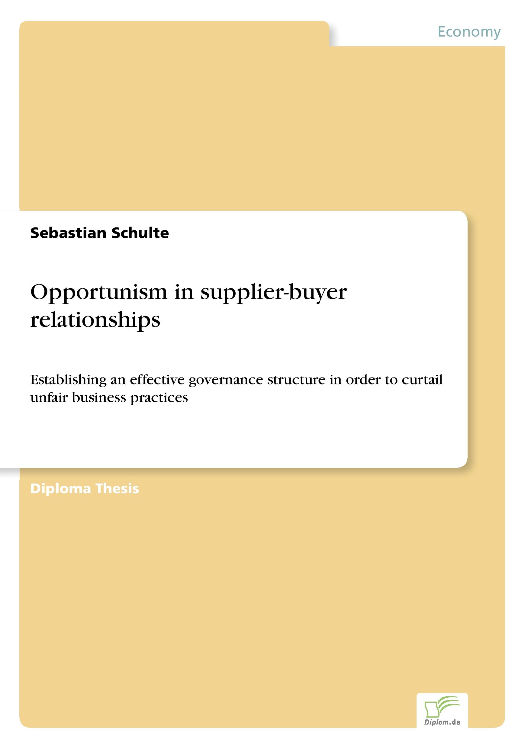 Vorderes Coverbild Opportunism in supplier-buyer relationships