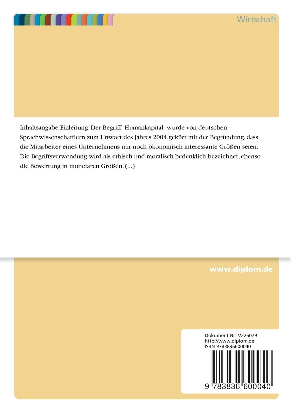 Rückseitencover Bilanzierung und Bewertung von Humankapital am Beispiel des Profifußballs in Deutschland