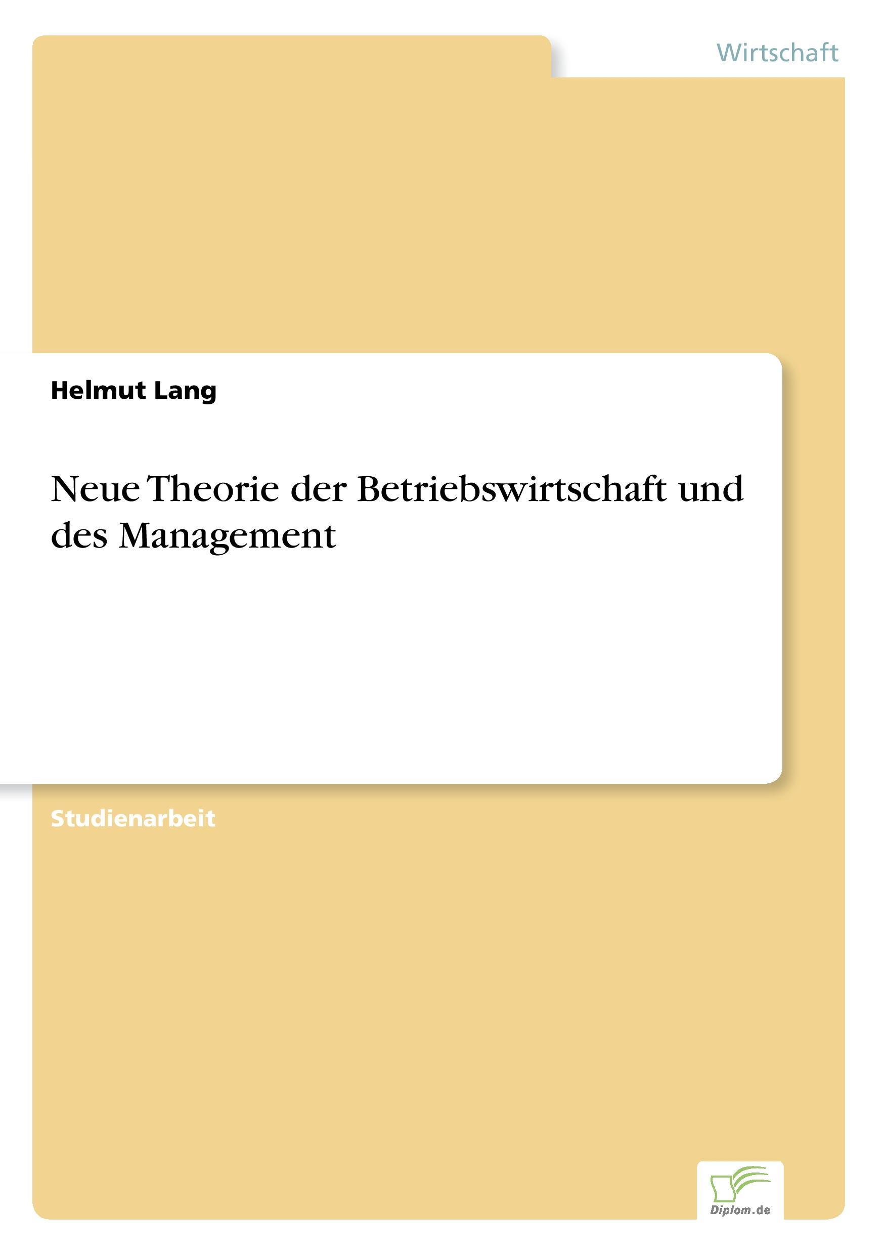 Vorderes Coverbild Neue Theorie der Betriebswirtschaft und des Management