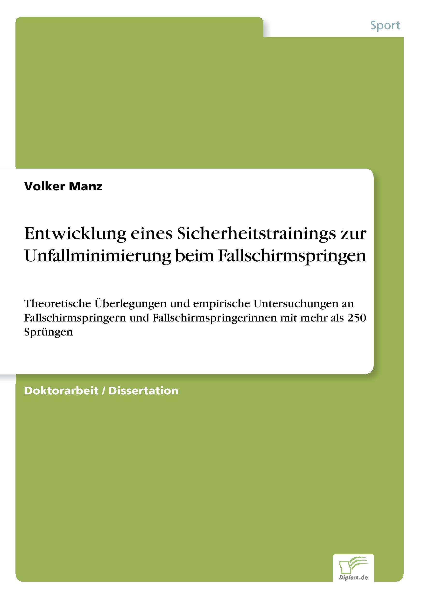 Vorderes Coverbild Entwicklung eines Sicherheitstrainings zur Unfallminimierung beim Fallschirmspringen