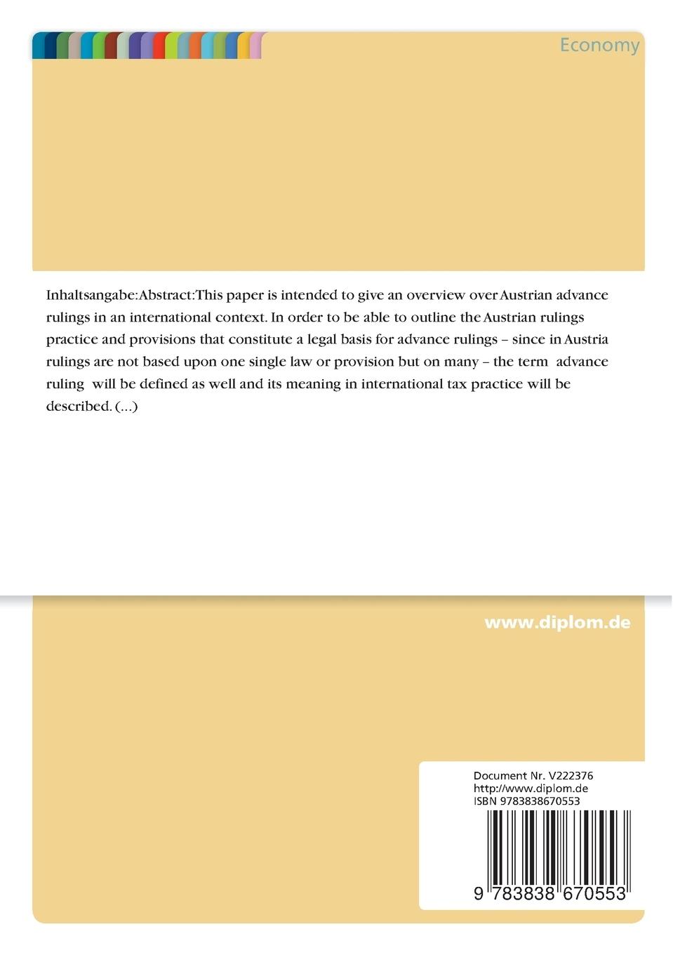 Rückseitencover Austrian Advance Rulings Measures and their Compatibility with EU and OECD Provisions against Harmful Tax Competition