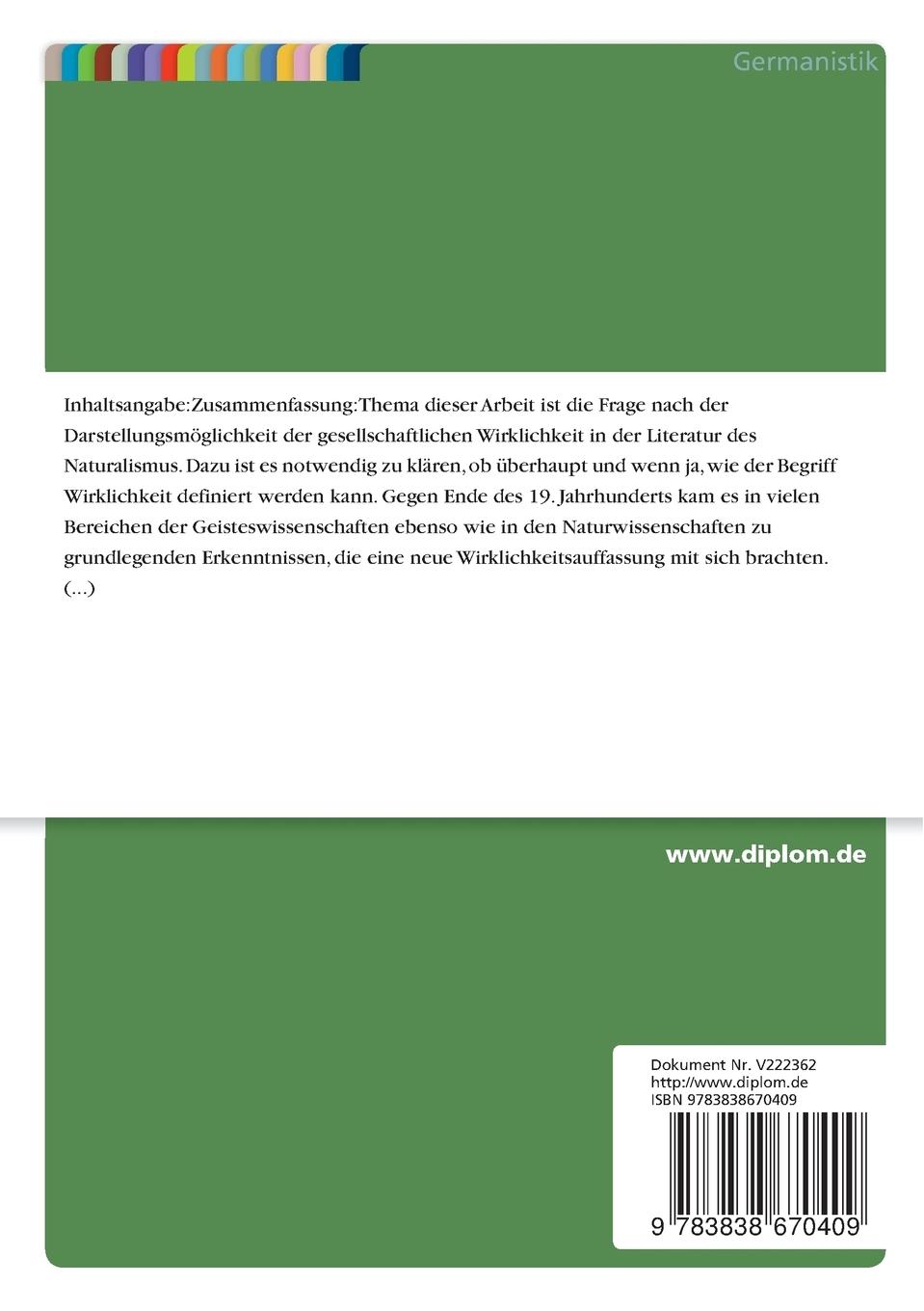 Rückseitencover Die Darstellung gesellschaftlicher Wirklichkeit im sozialen Drama des Naturalismus