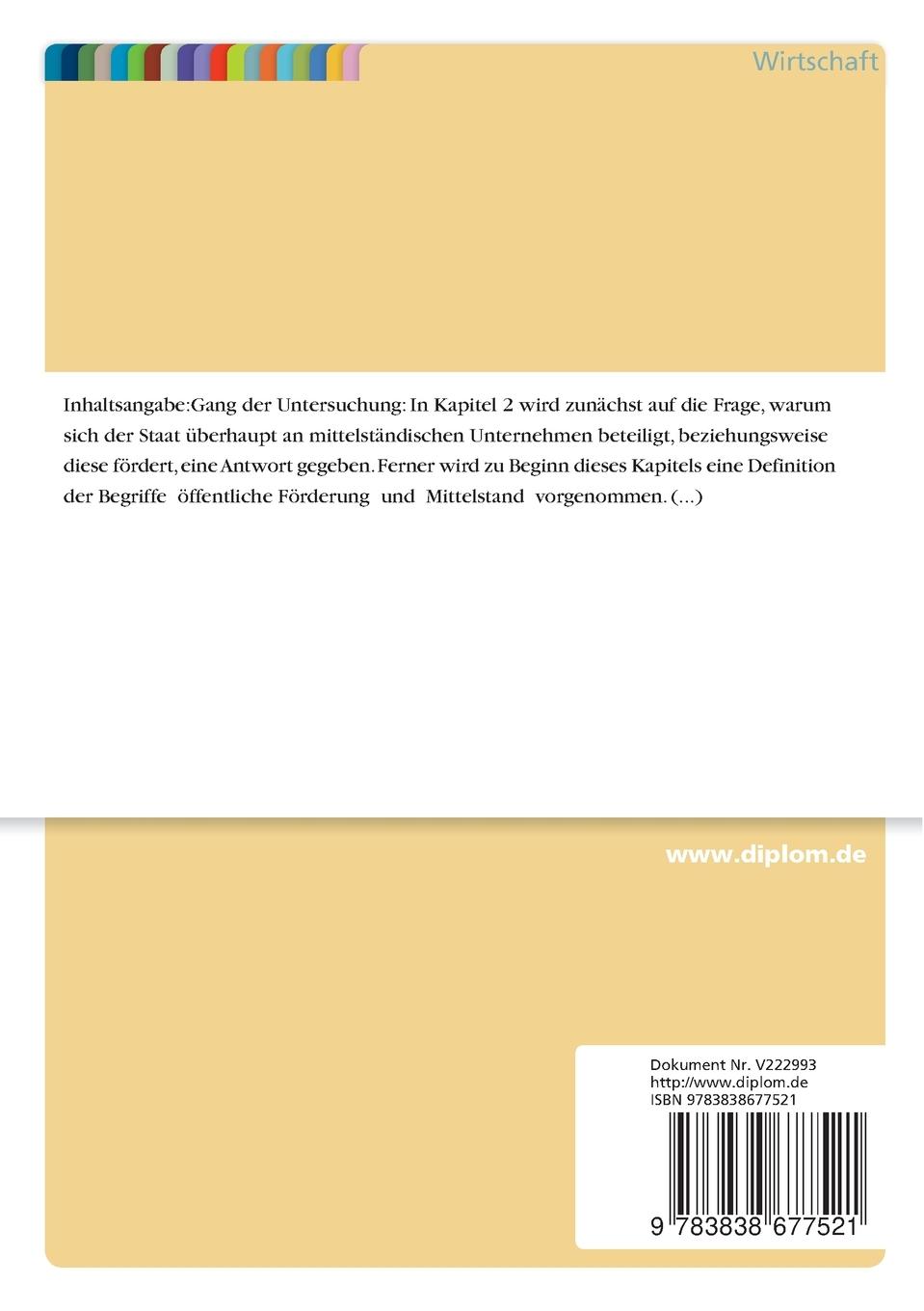 Rückseitencover Öffentliche Fördermöglichkeiten für mittelständische Unternehmen sowie Ihre Voraussetzungen und Investitionskriterien