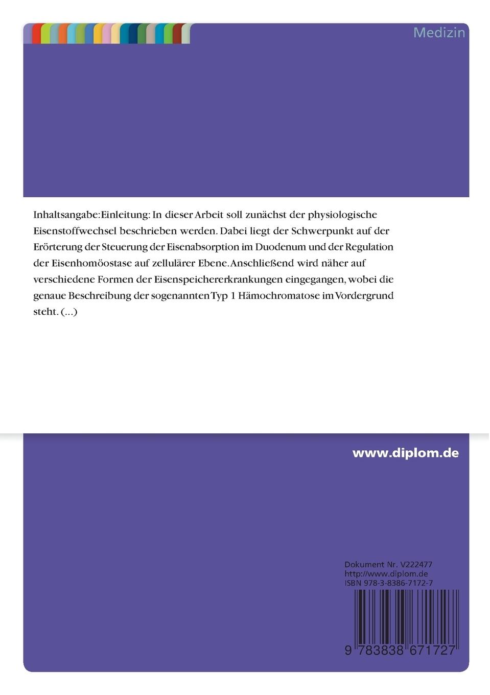 Rückseitencover Eine kritische Betrachtung einer überhöhten Eisenzufuhr durch Nahrung und Supplemente