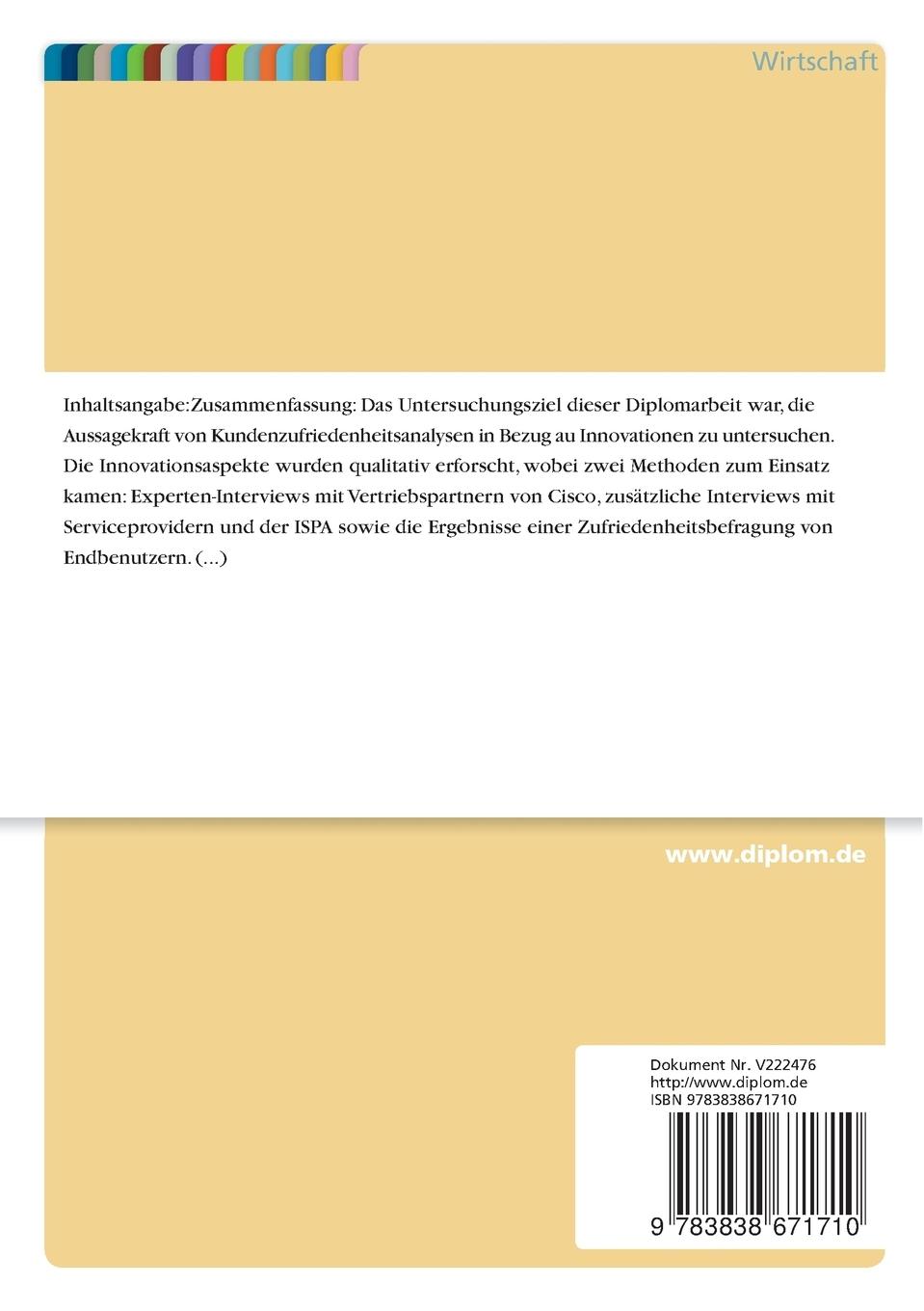 Rückseitencover Erlauben die Ergebnisse der Kundenzufriedenheitsanalyse Rückschlüsse auf die Innovationskraft eines Unternehmens?