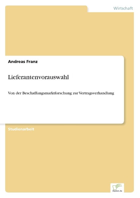 Vorderes Coverbild Lieferantenvorauswahl