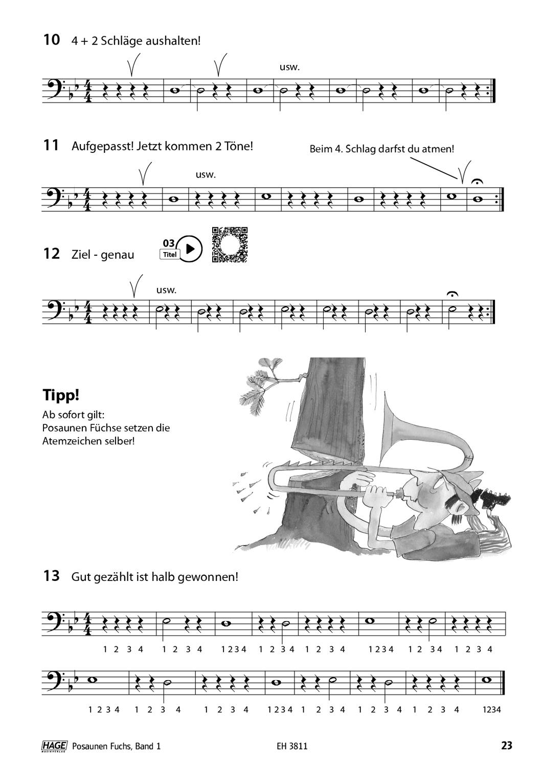 Beispielinhalt (Bild) Posaunen Fuchs Band 1 mit QR-Code