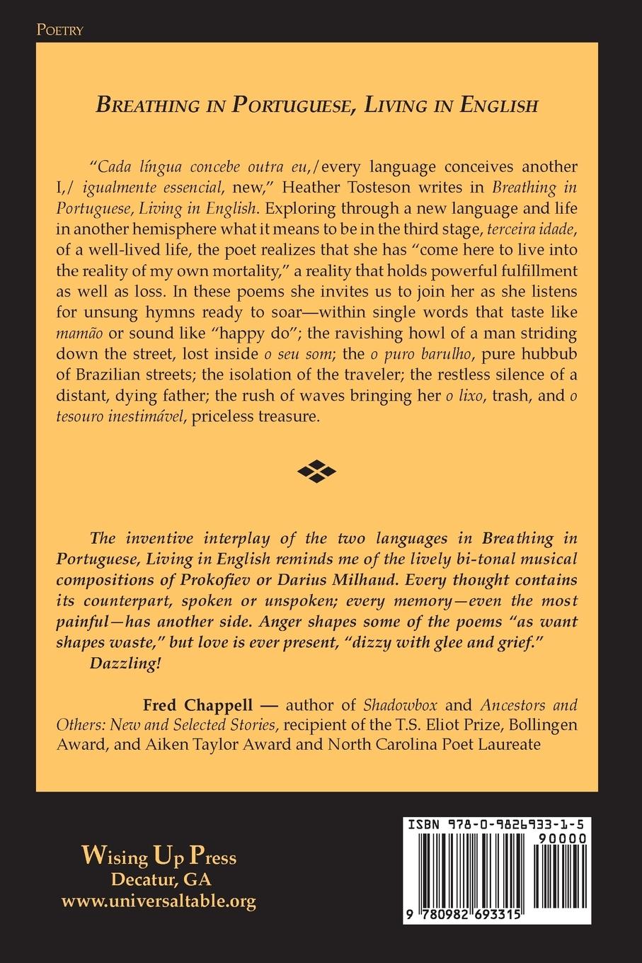 Rückseitencover Breathing in Portuguese, Living in English