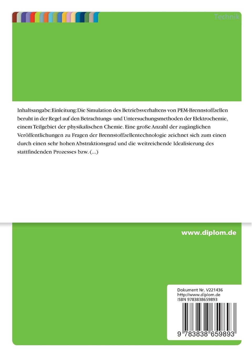 Rückseitencover Thermodynamische Modellierung der Energieumwandlung in PEM-Brennstoffzellen