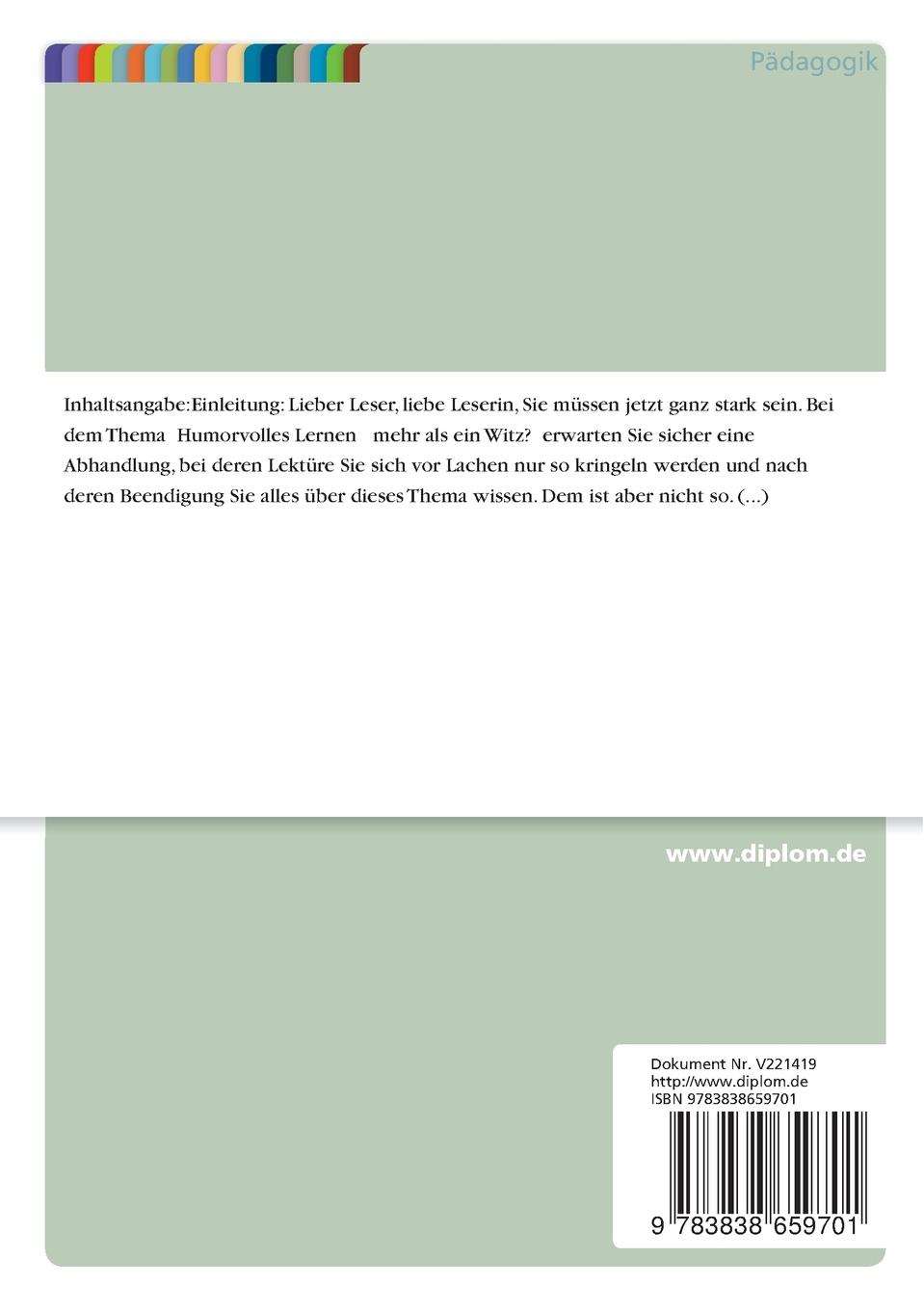 Rückseitencover Humorvolles Lernen - mehr als ein Witz?