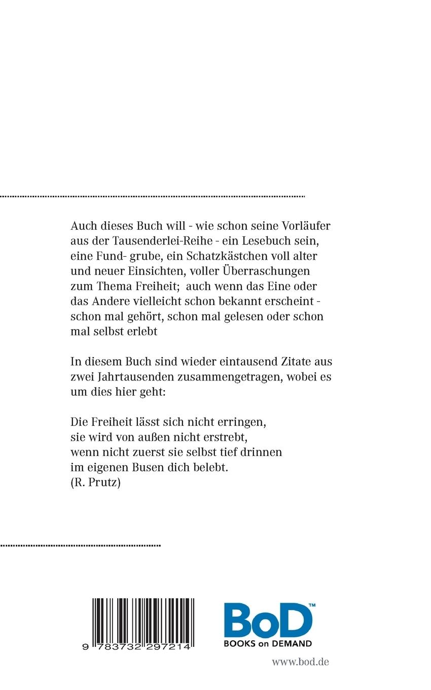 Rückseitencover Tausenderlei über die Freiheit