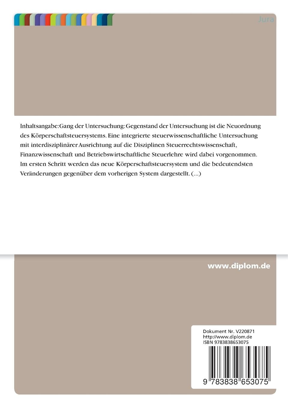 Rückseitencover Die Neuordnung des Körperschaftsteuersystems