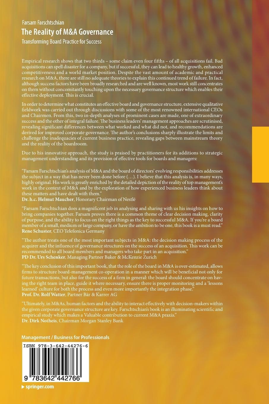 Rückseitencover The Reality of M&A Governance