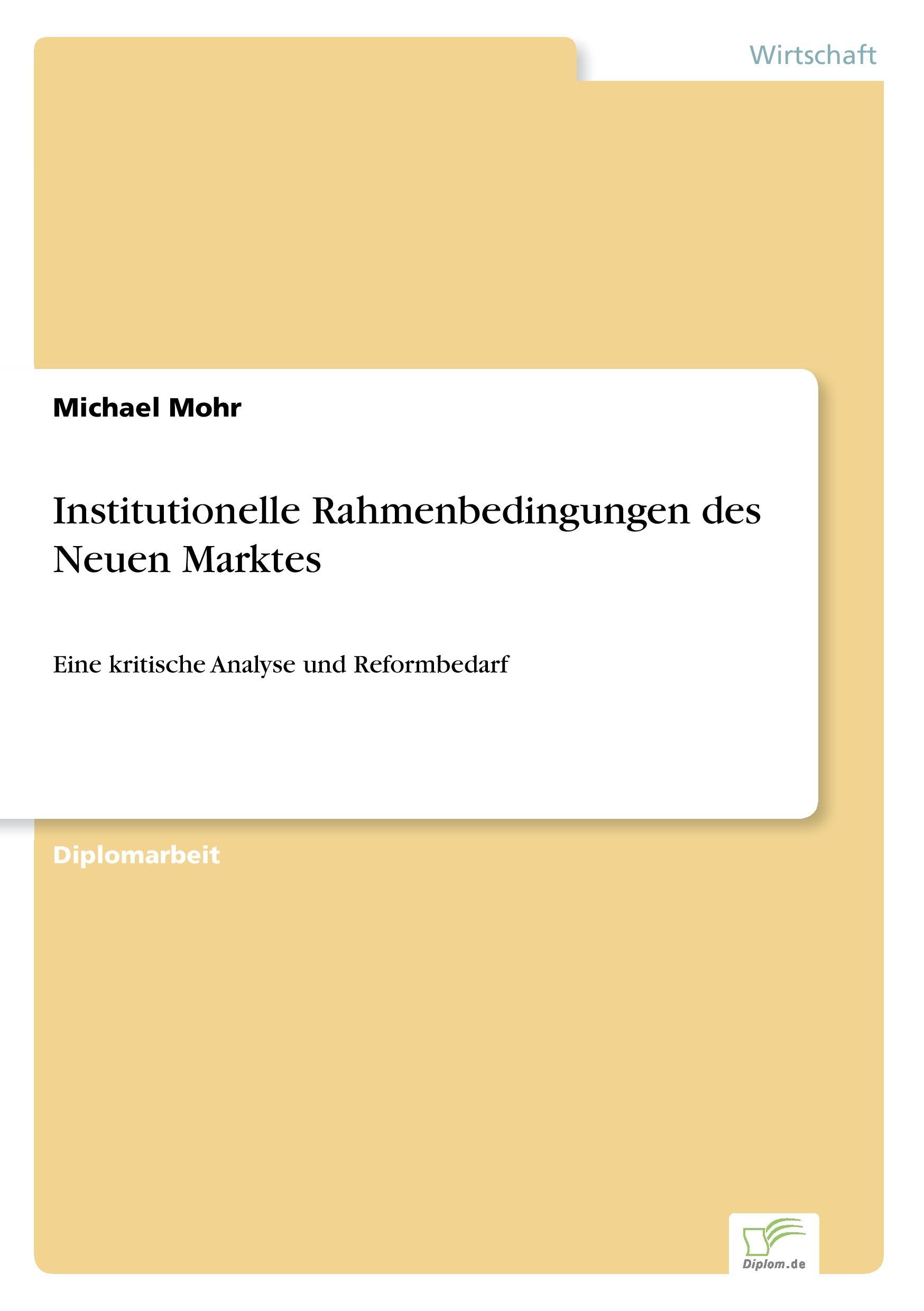 Vorderes Coverbild Institutionelle Rahmenbedingungen des Neuen Marktes