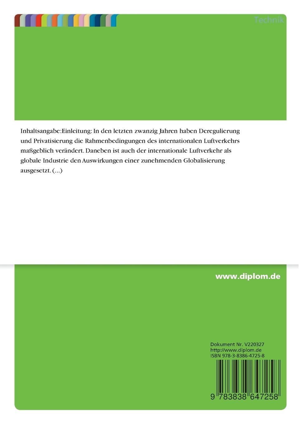 Rückseitencover Konzentration als Alternative zu strategischen Allianzen in einem liberalisierten Luftverkehrsmarkt