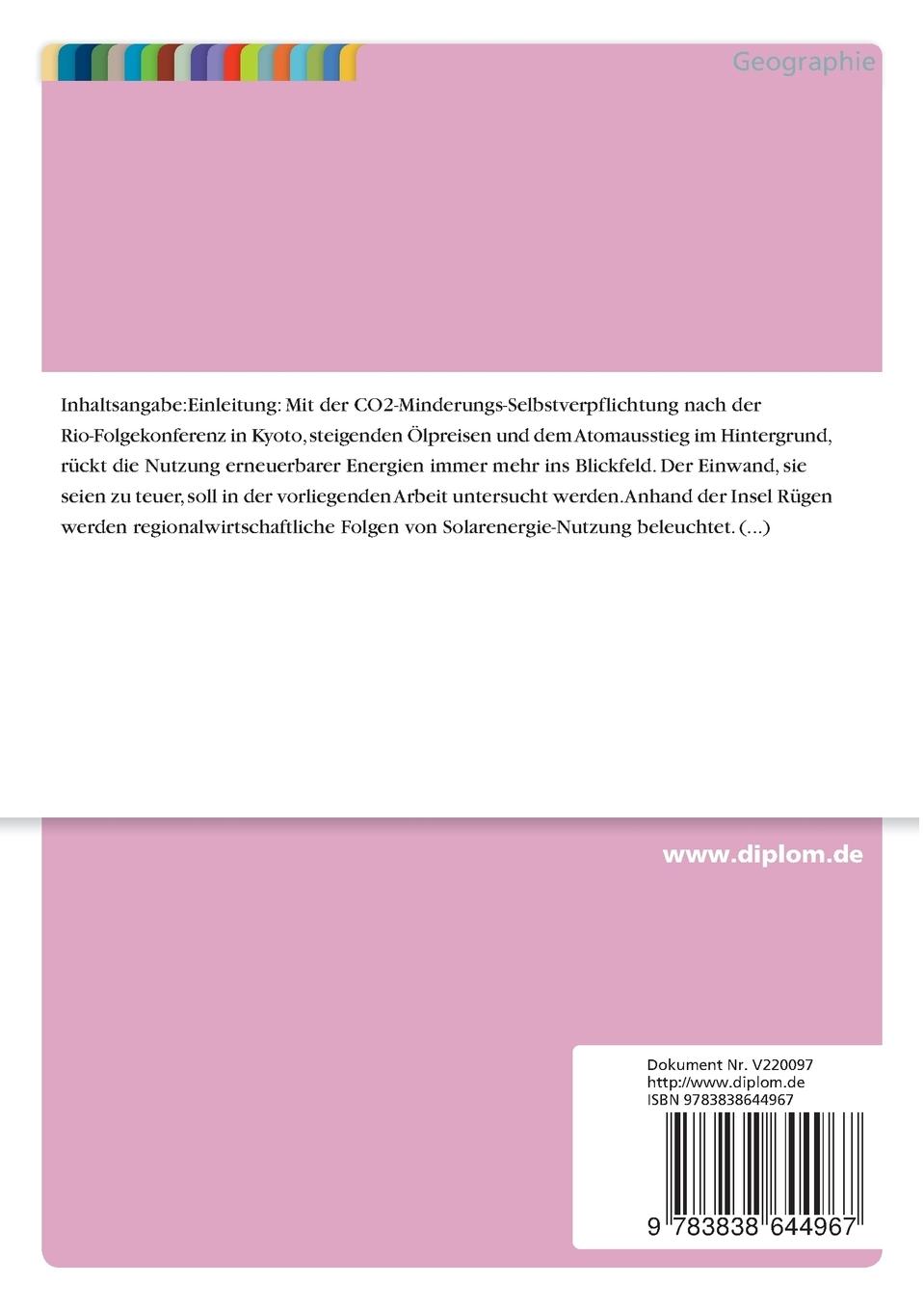 Rückseitencover Regionale Entwicklungseffekte durch die Nutzung von Solarenergie