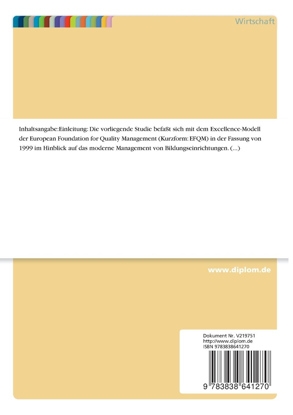 Rückseitencover Modernes Management von Bildungseinrichtungen nach dem Modell der European Foundation for Quality Management (EFQM)