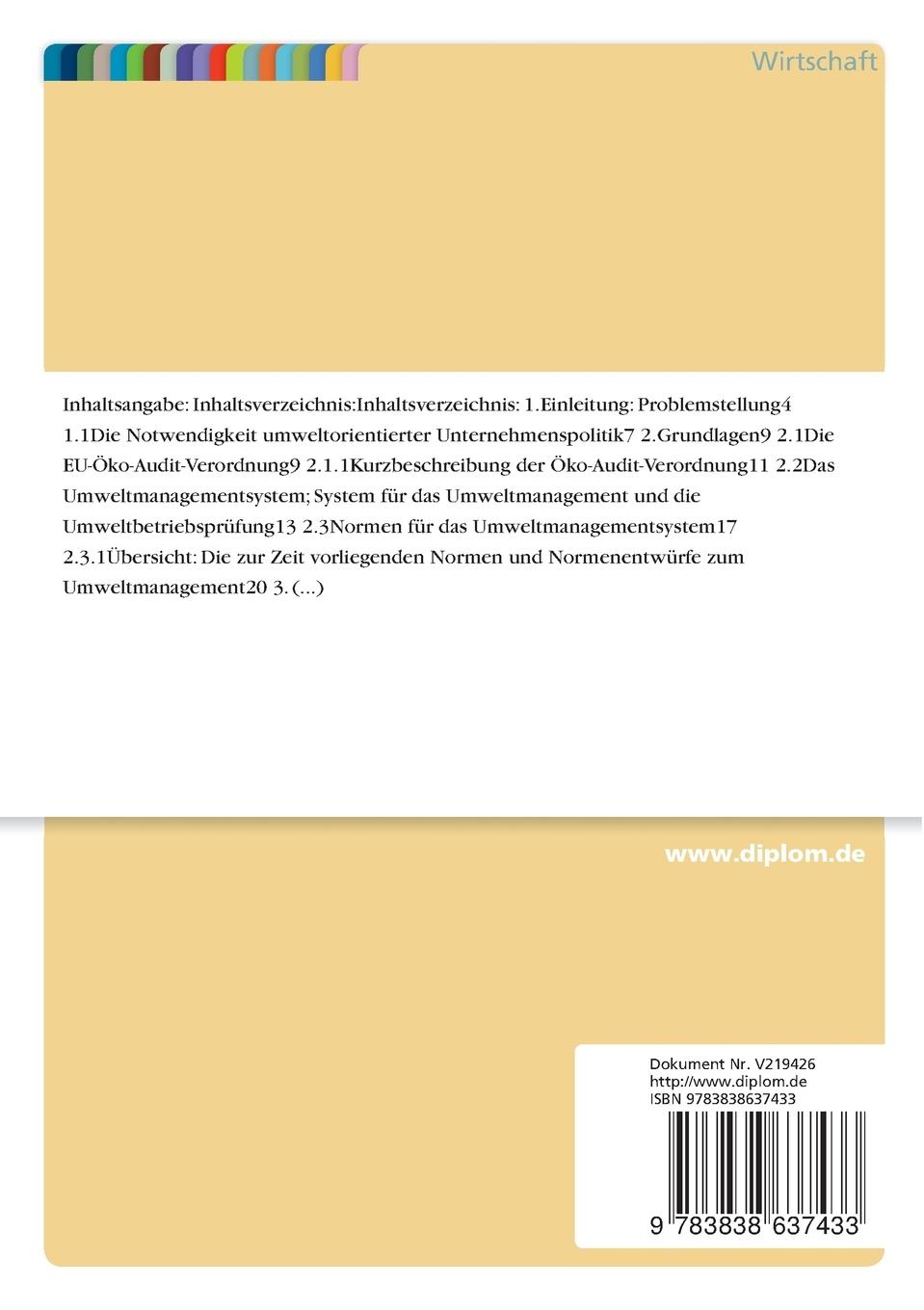 Rückseitencover Leitfaden zur Einführung eines Umweltmanagementsystems in lebensmittelverarbeitenden Betrieben