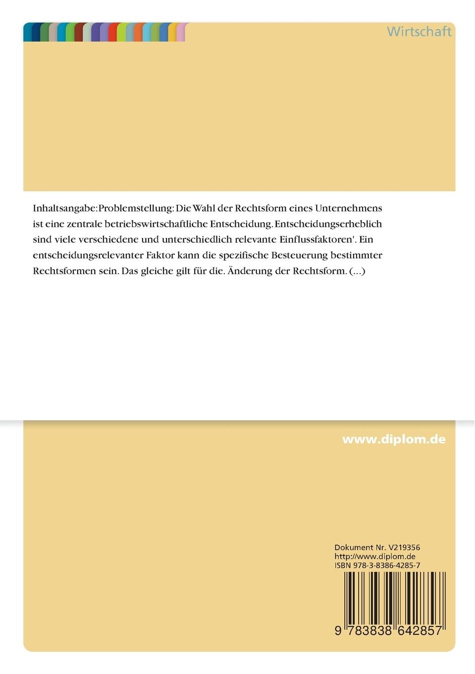 Rückseitencover Steuerpolitik bei der Umwandlung von Unternehmen in ausgewählten Entscheidungssituationen