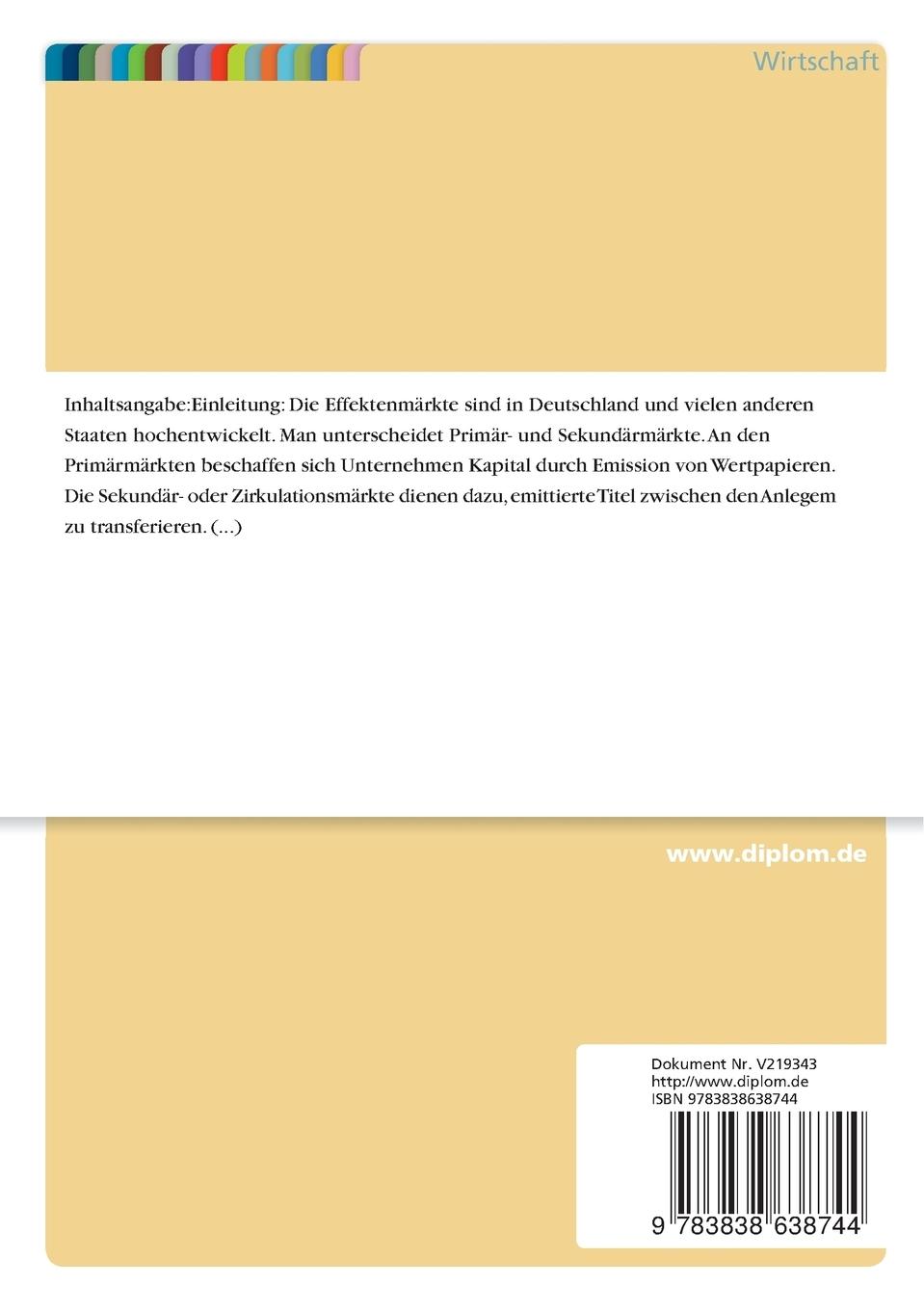 Rückseitencover Transaktionskostenorientierte Analyse der Aktienhandelsverfahren unter besonderer Berücksichtigung des "Neuen Markts"