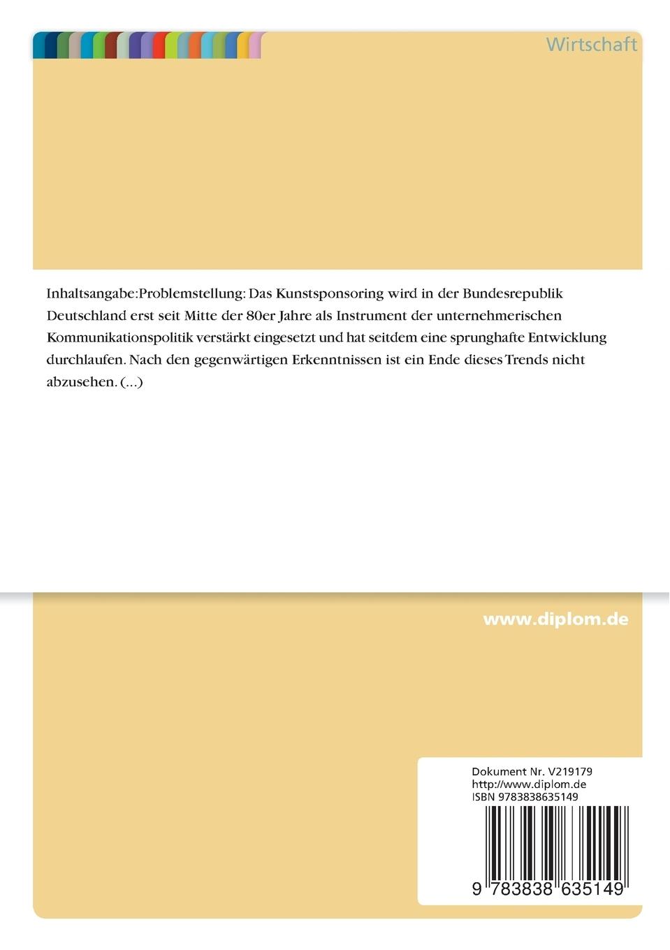 Rückseitencover Soziologische Aspekte des Kunstsponsoring und der Kulturförderung durch Unternehmen