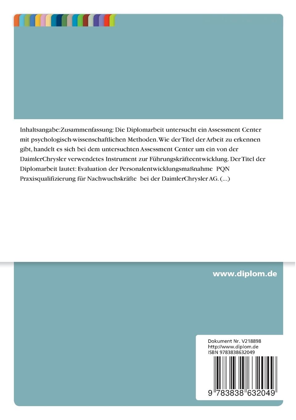 Rückseitencover Evaluation der Personalentwicklungsmaßnahme "PQN - Praxisqualifizierung für Nachwuchskräfte" bei der DaimlerChrysler AG