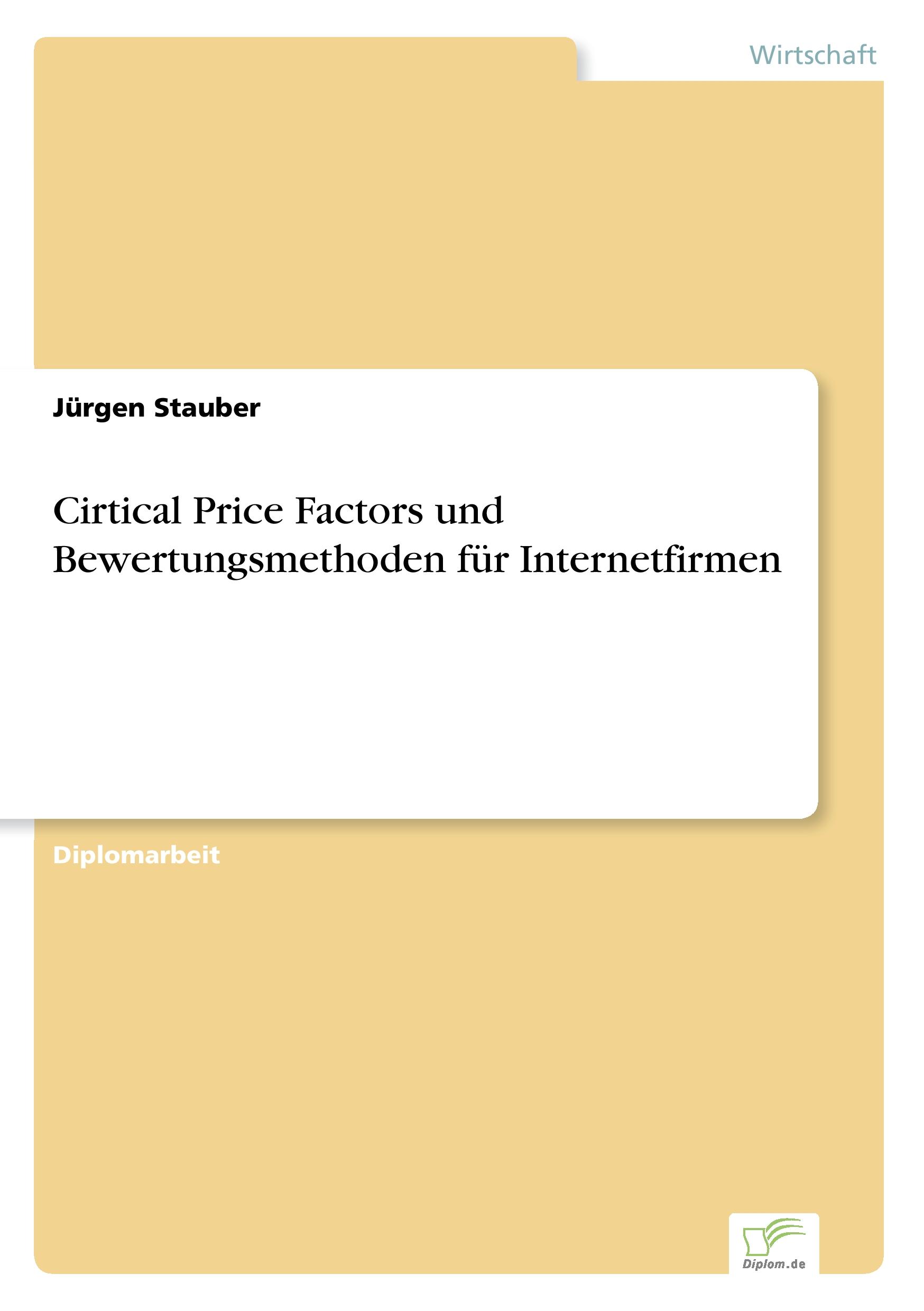 Vorderes Coverbild Cirtical Price Factors und Bewertungsmethoden für Internetfirmen