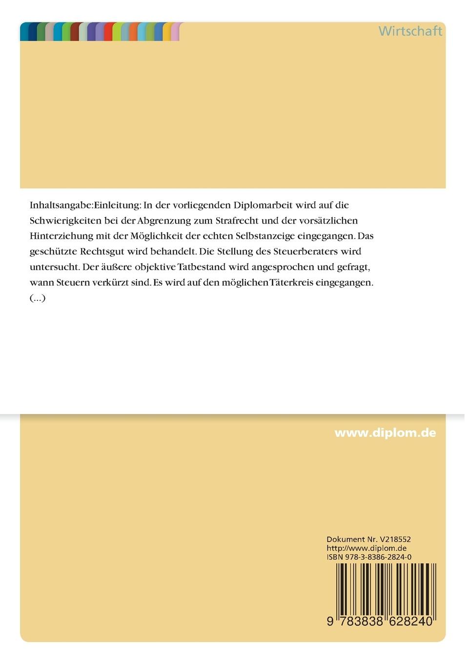 Rückseitencover Die Selbstanzeige bei leichtfertiger Steuerverkürzung nach § 378 Abs. 3 A0