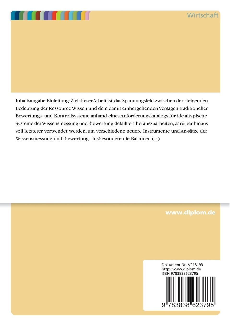 Rückseitencover Die Balanced Scorecard als Instrument der Wissensmessung und -bewertung im Wissensmanagement