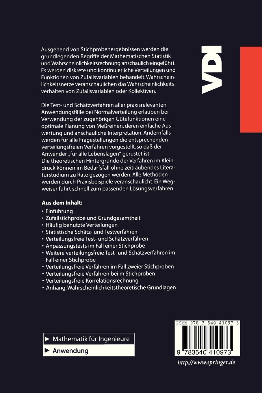 Rückseitencover Statistische Auswertungsmethoden für Ingenieure