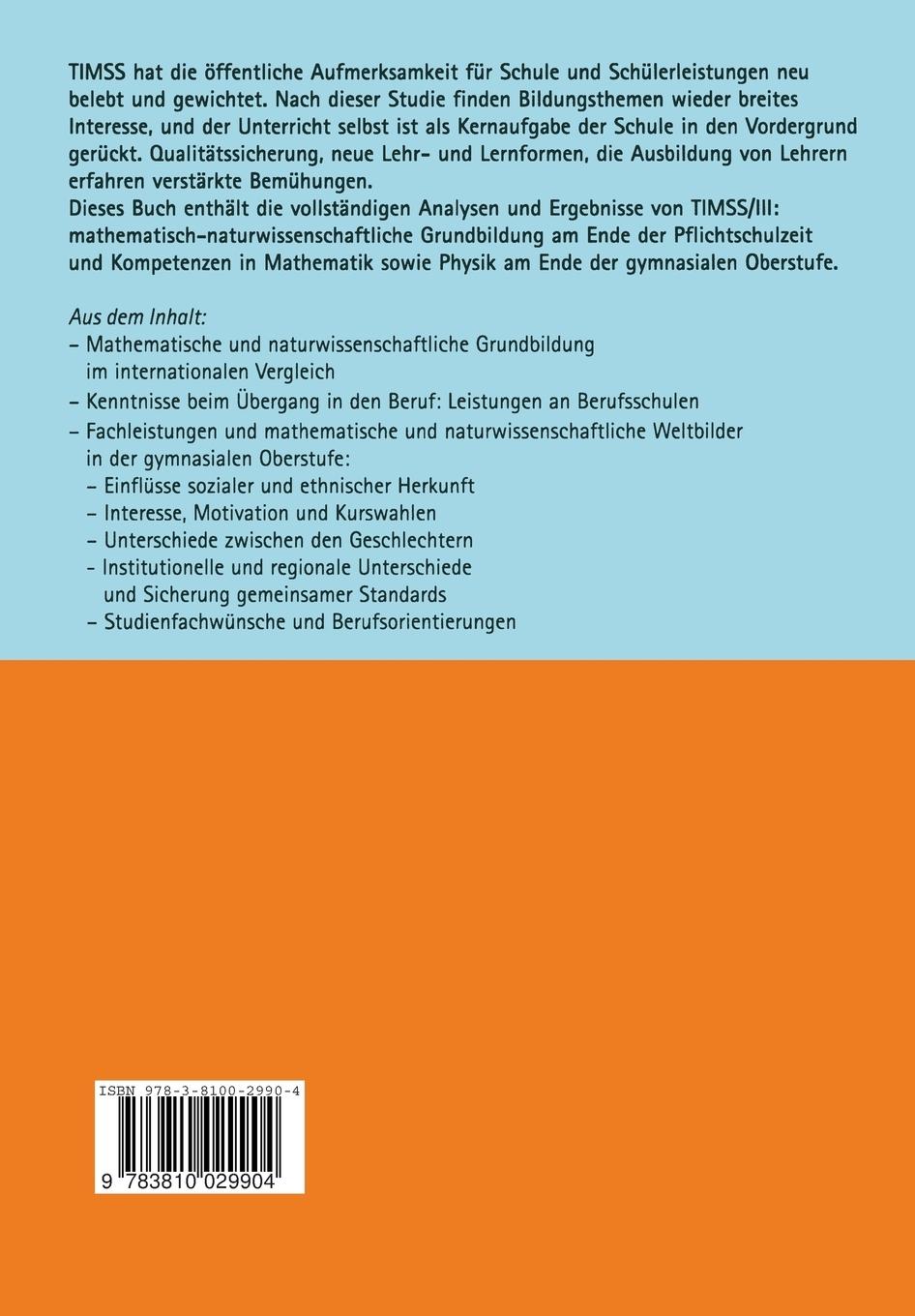 Rückseitencover TIMSS/III Dritte Internationale Mathematik- und Naturwissenschaftsstudie - Mathematische und naturwissenschaftliche Bildung am Ende der Schullaufbahn