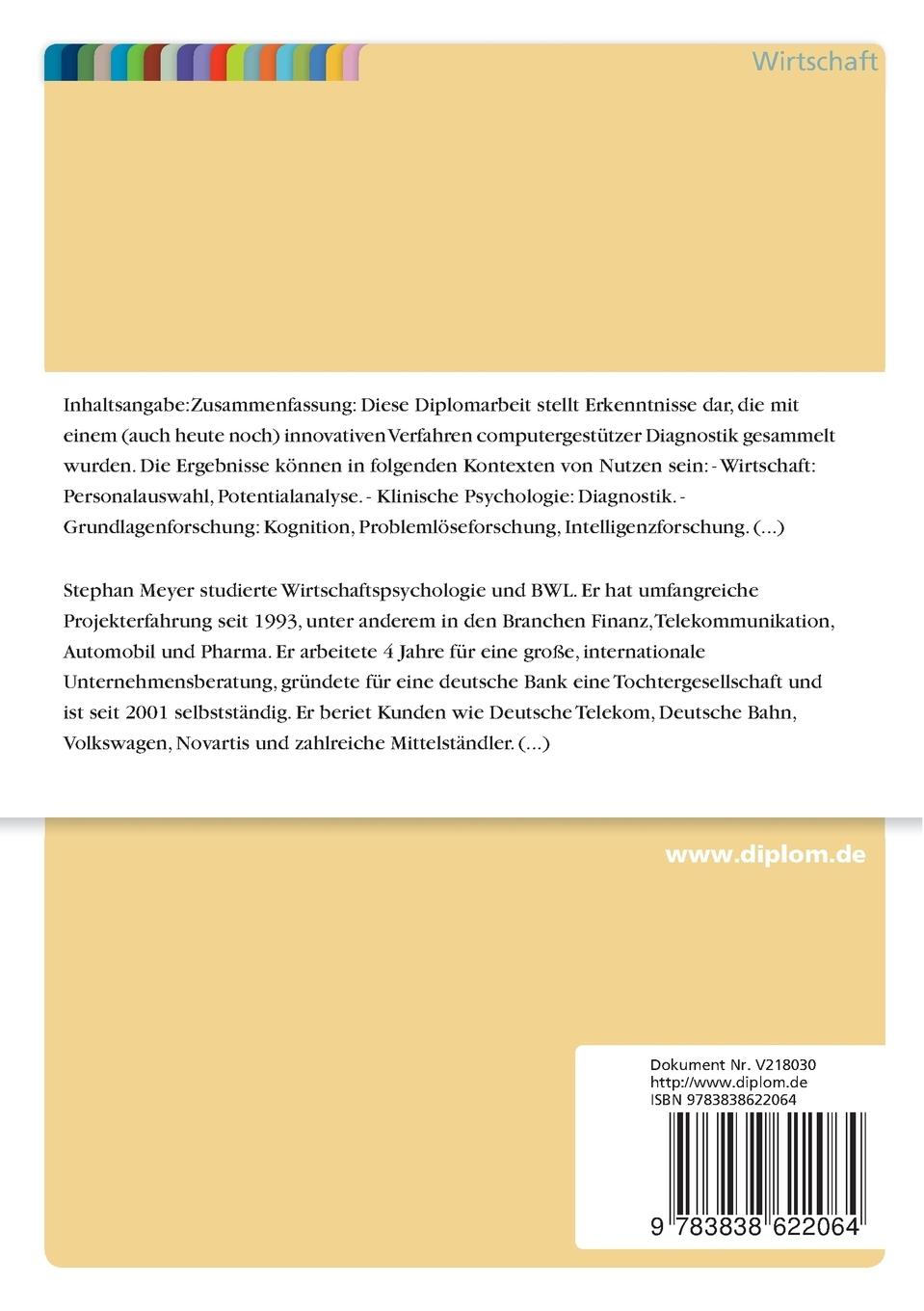 Rückseitencover Computergestützt vorgegebene Matrizenaufgaben und Strategien ihrer Bearbeitung