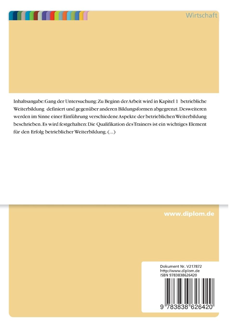 Rückseitencover Untersuchung zur Frage der Qualifikation von Trainern in der betrieblichen Weiterbildung