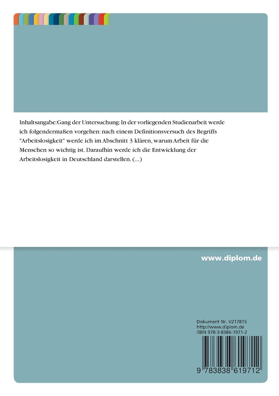 Rückseitencover Arbeitslosigkeit in Deutschland 1998