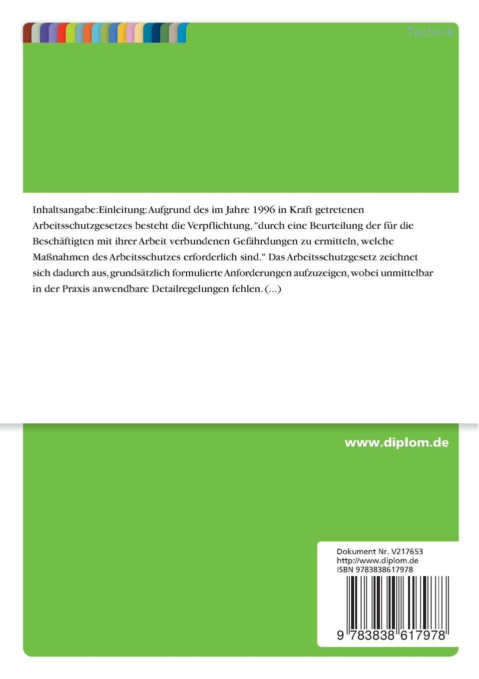 Rückseitencover Darstellung und Bewertung von Analyseinstrumenten zur Gefährdungsbeurteilung sowie Entwicklung einer praxisorientierten Analysemethode