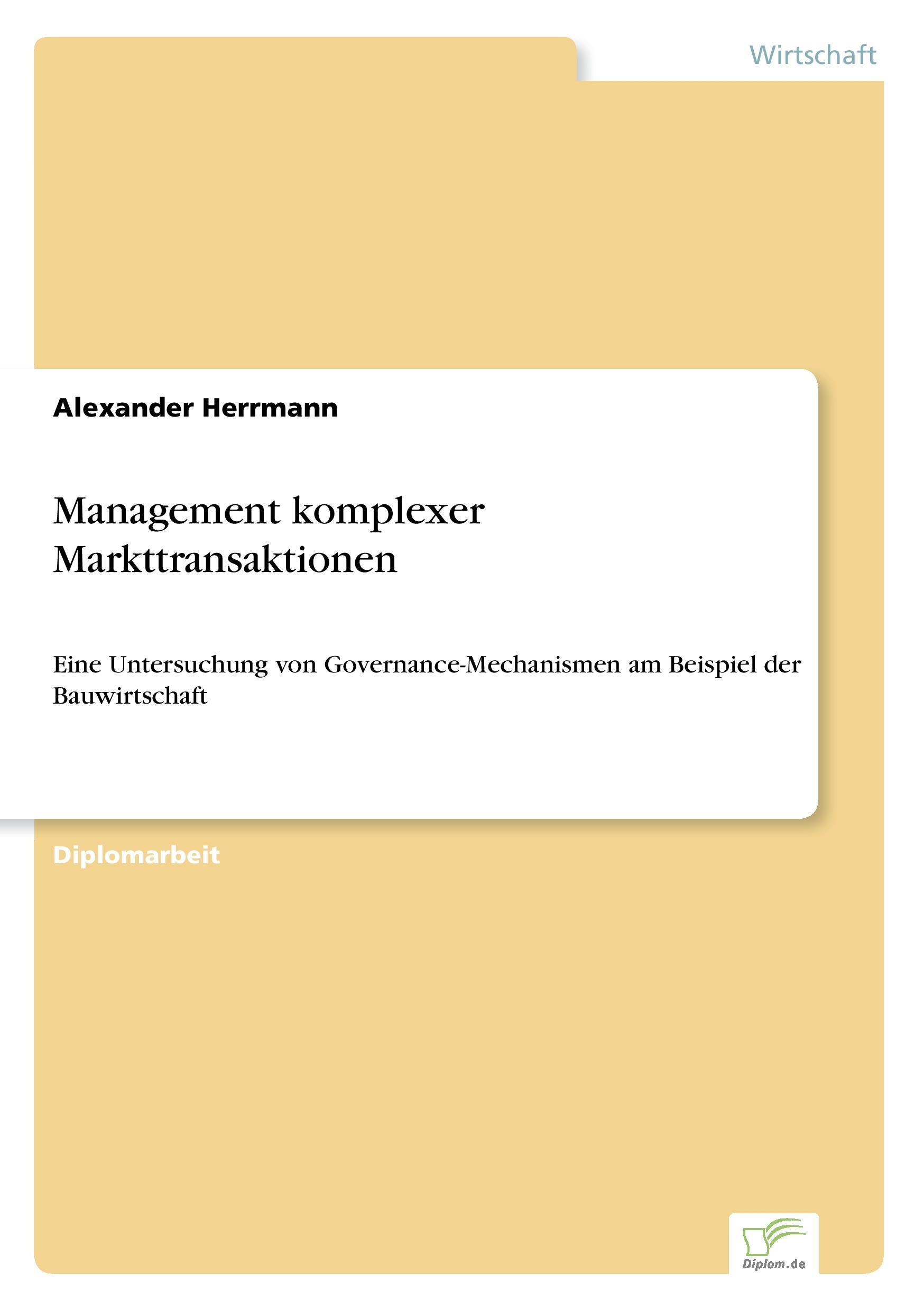 Vorderes Coverbild Management komplexer Markttransaktionen