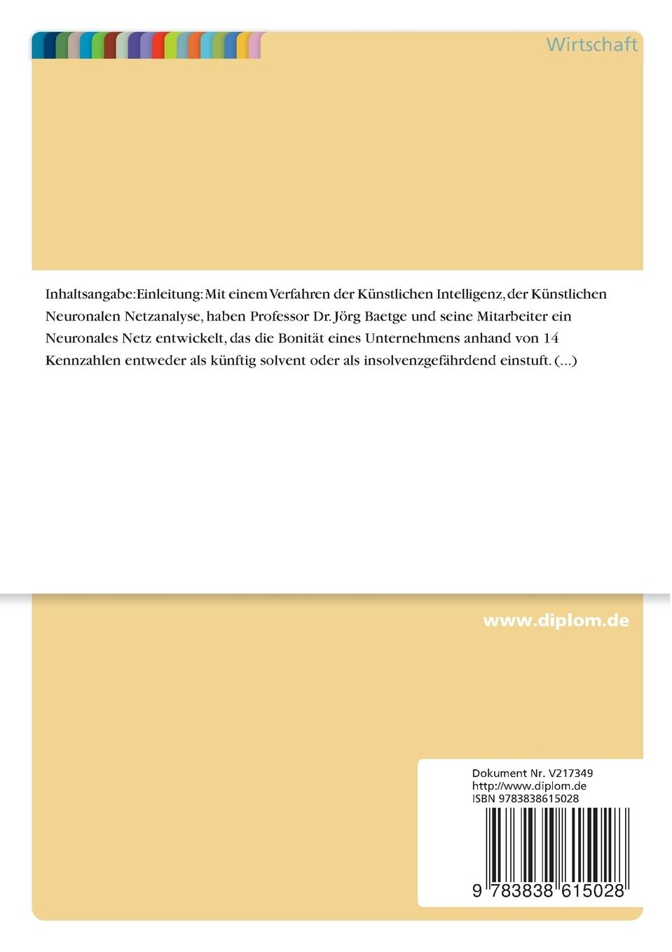 Rückseitencover Kritische Analyse des Neuronalen Netzes BP-14 als Instrument zur Beurteilung der Kreditwürdigkeit von Unternehmungen