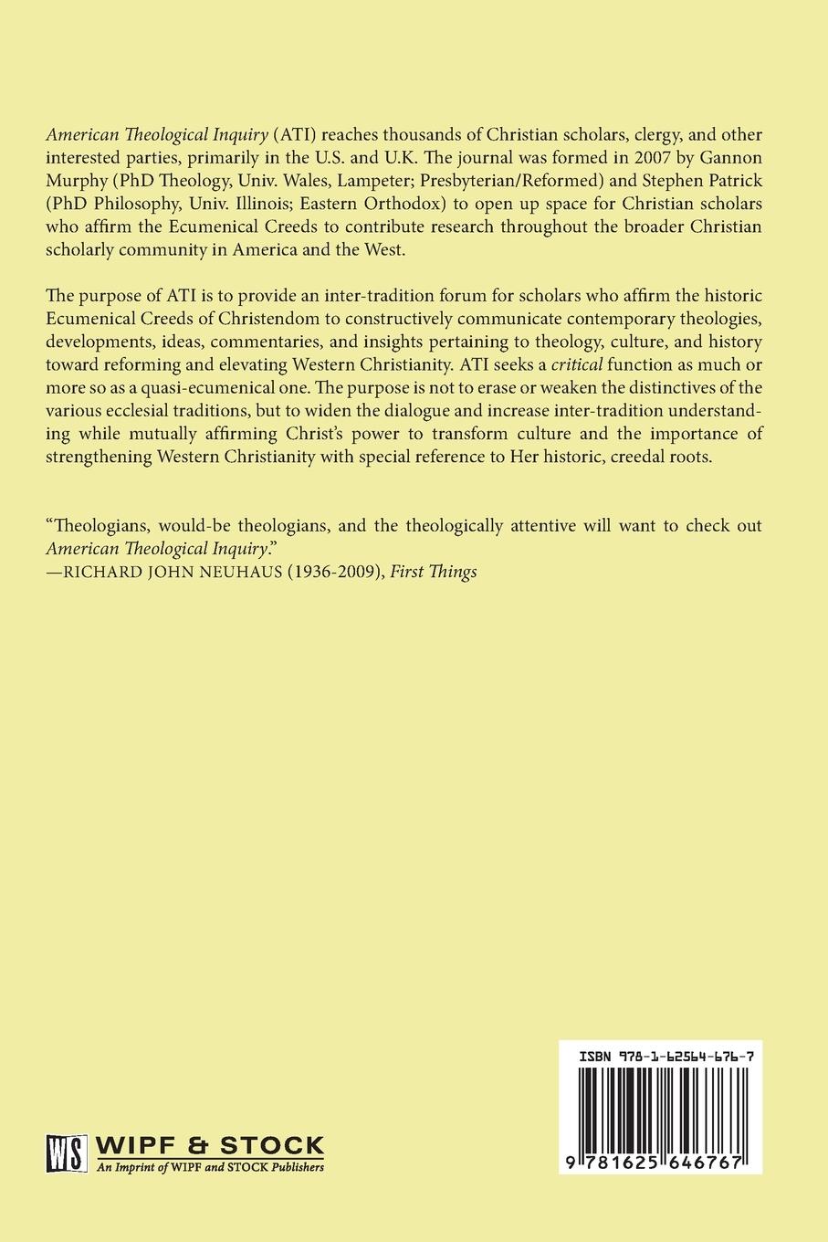 Rückseitencover American Theological Inquiry, Volume 7, No. 1