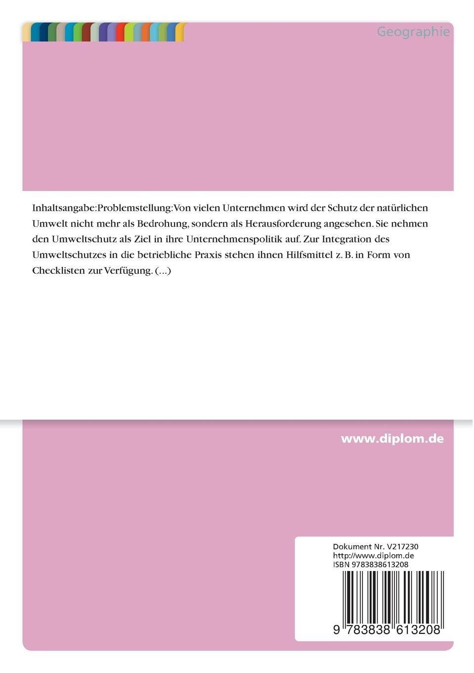 Rückseitencover Geographische Aspekte einer ökologisch orientierten Unternehmenspolitik