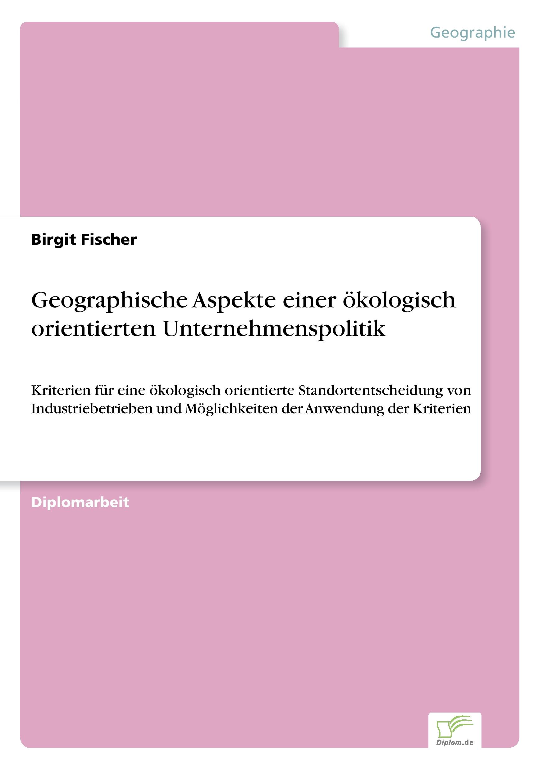 Vorderes Coverbild Geographische Aspekte einer ökologisch orientierten Unternehmenspolitik