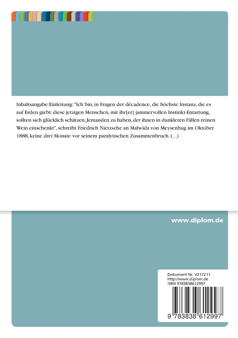 Rückseitencover Friedrich Nietzsches Rezeption des Begriffs "décadence" von Paul Bourget