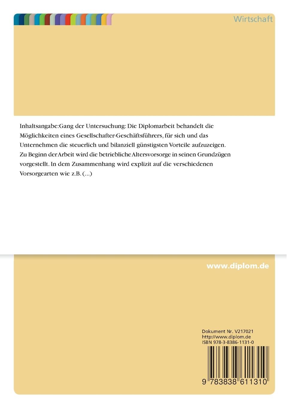 Rückseitencover Problematik der Zulässigkeit und der Bilanzierung von Pensionsrückstellungen für Gesellschafter-Geschäftsführer