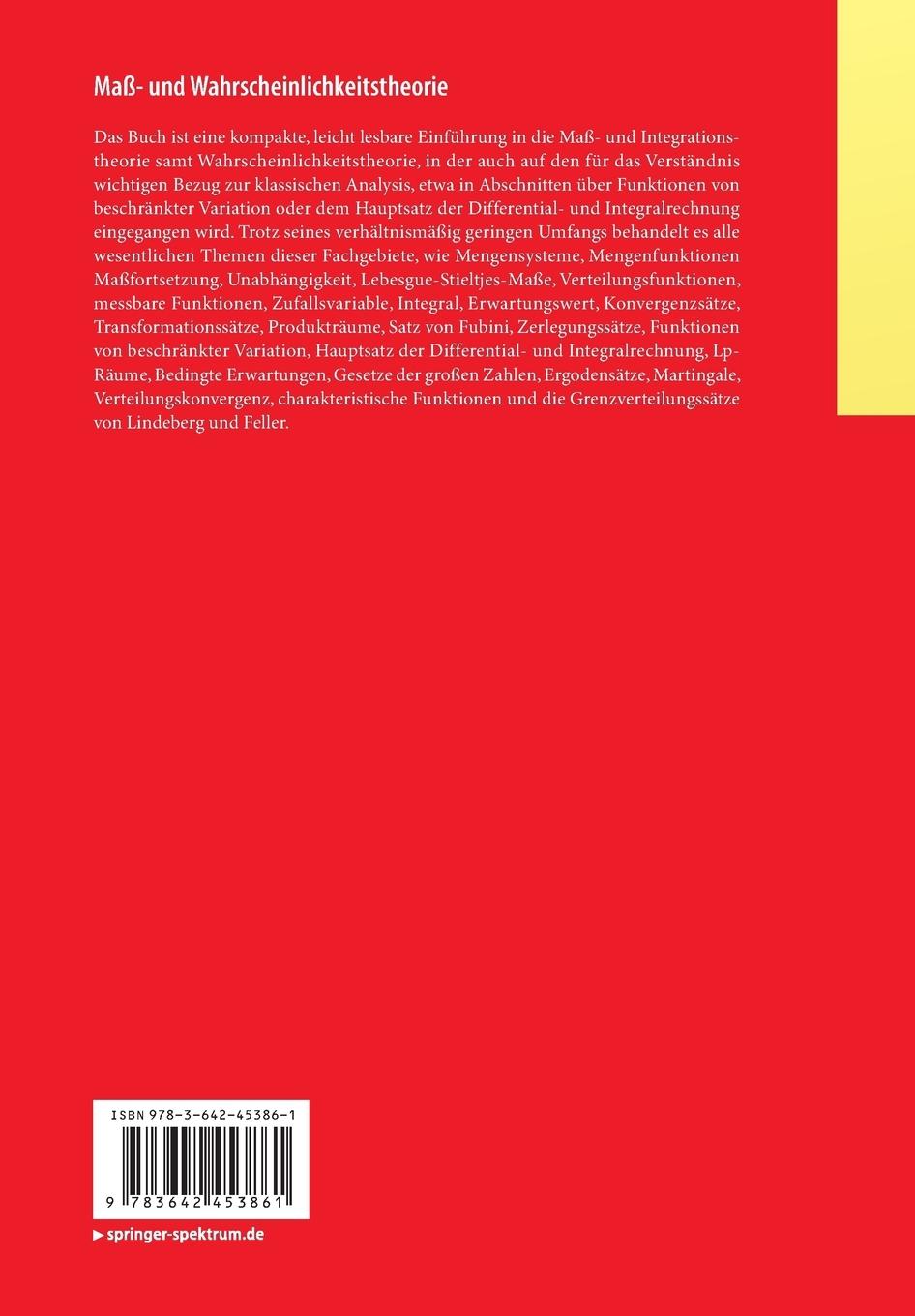 Rückseitencover Maß-  und Wahrscheinlichkeitstheorie