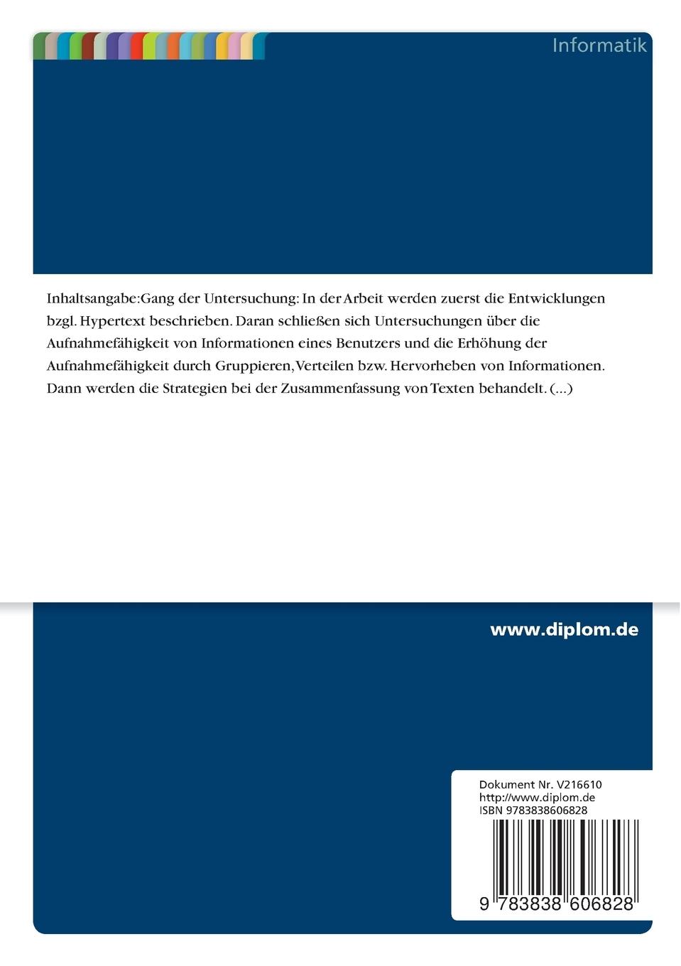 Rückseitencover Konzept und Vorgehensweise zur Transformation von umfangreichen linearen Dokumenten in ein interaktives Hypertextsystem