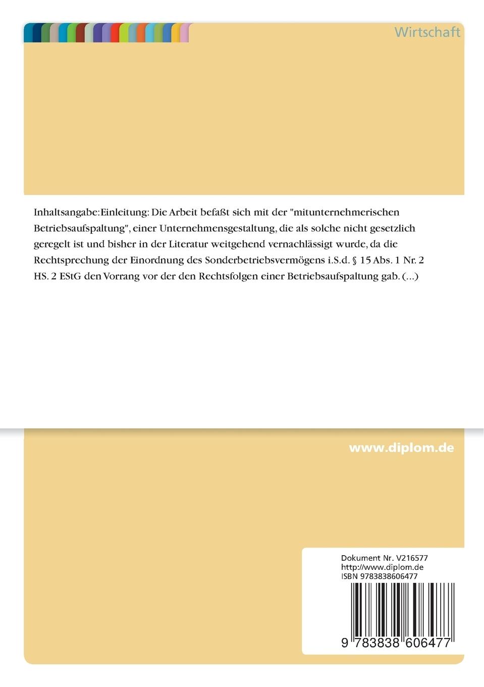 Rückseitencover Die unternehmerische Betriebsaufspaltung