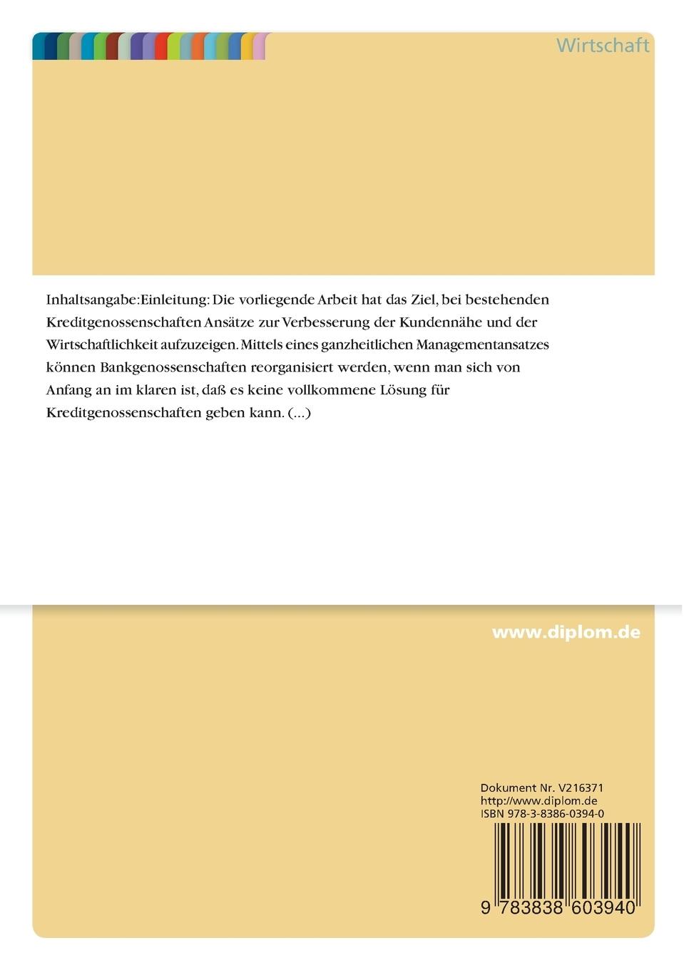 Rückseitencover Reorganisation von Kreditgenossenschaften auf Basis des ganzheitlichen Managementansatzes