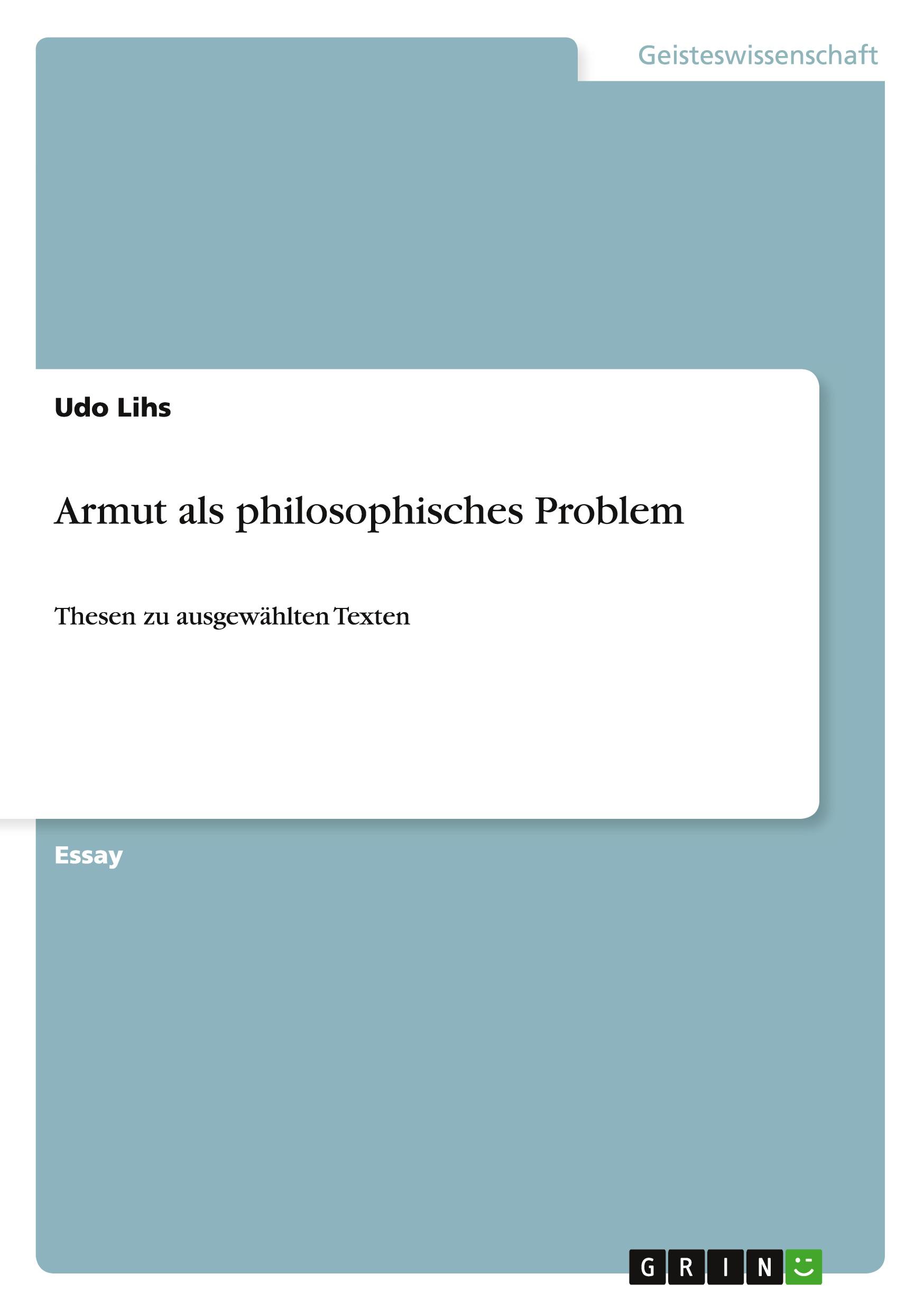 Vorderes Coverbild Armut als philosophisches Problem